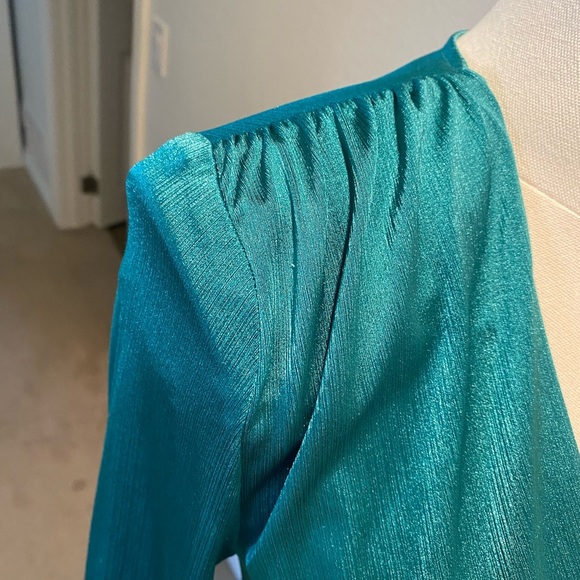 Bronx and Banco Teal Maxi Dress | Deep V Neck, Long Sleeve, High Slit - Picture 6 of 9